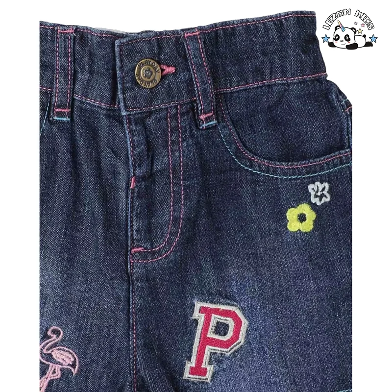 LEZONKIDS - 2024 Custom Design Kids Elastic Waist Short Pant Patchwork Summer Girls Denim Shorts for